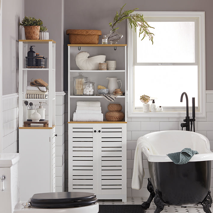 SoBuy | Armoire de salle de bain haute | Armoire de salle de bain blanche | Meubles de salle de bain | BZR44-W