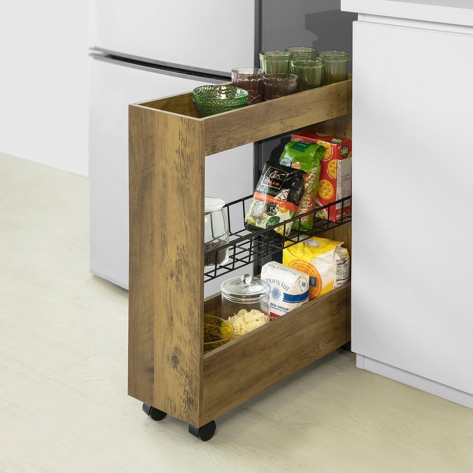 SoBuy | Scaffale a nicchia con 3 ripiani | Scaffale da cucina | Carrello di servizio | BZR46-N