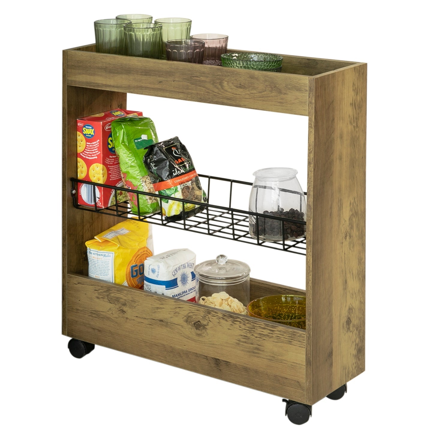 SoBuy | Scaffale a nicchia con 3 ripiani | Scaffale da cucina | Carrello di servizio | BZR46-N
