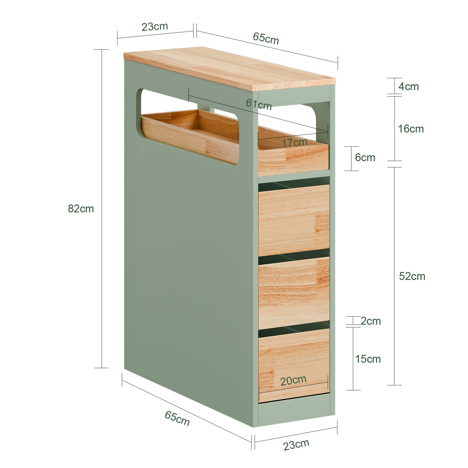 SoBuy | Carrello portaoggetti salvaspazio a 3 cassetti | Scaffale da cucina | Carrello di servizio | Verde | BZR54-II-GR