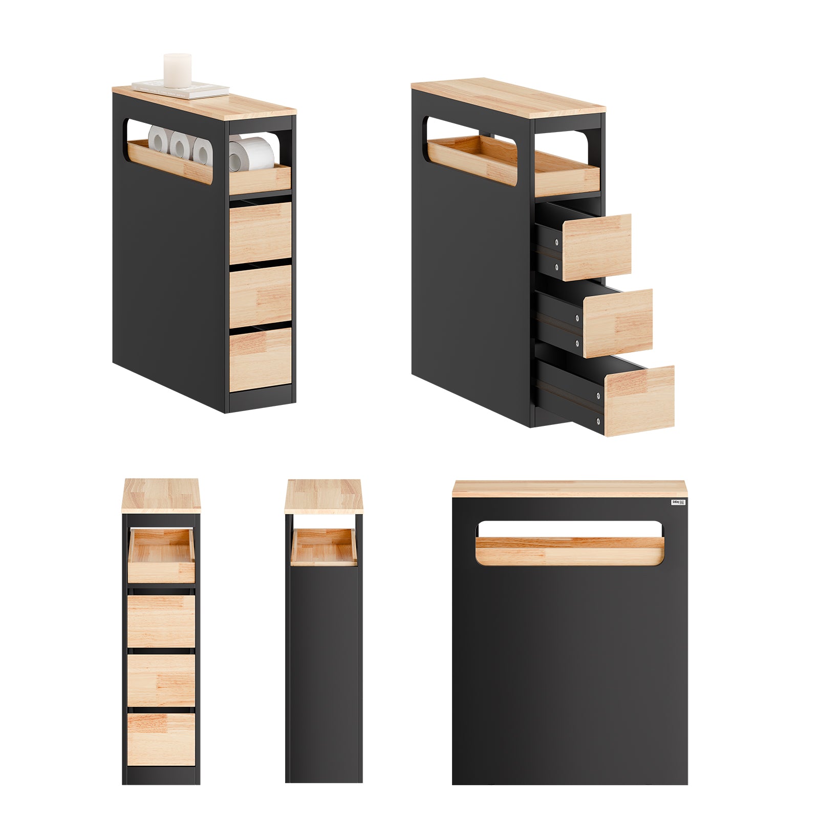 Prévente | SoBuy | Étagère niche à 3 tiroirs | Étagère de cuisine étroite | Noir | BZR54-II-SCH