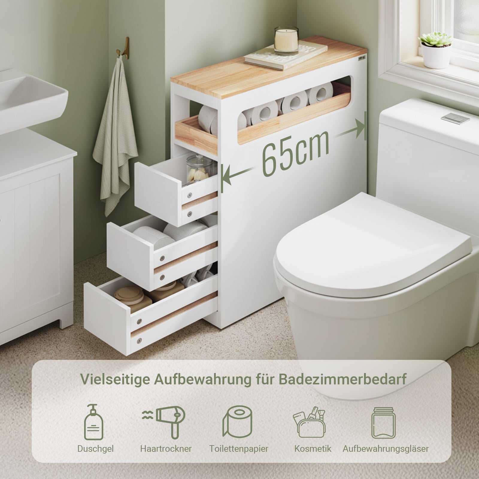SoBuy Meuble Colonne de Rangement Salle de Bain Étroit avec 3 Tiroirs Blanc | BZR54-II-W