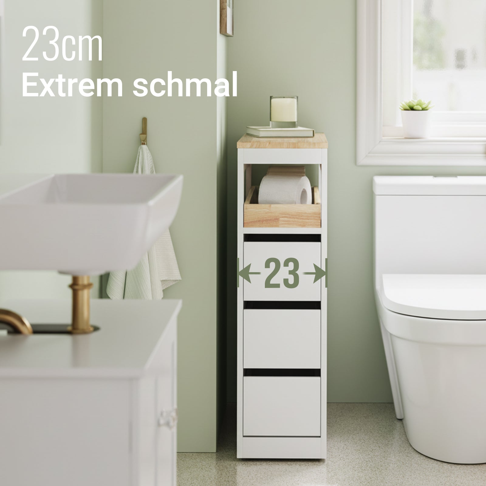 SoBuy Meuble Colonne de Rangement Salle de Bain Étroit avec 3 Tiroirs Blanc | BZR54-II-W
