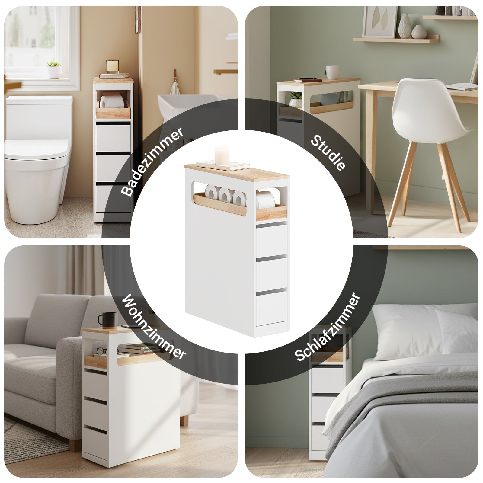 SoBuy Mobile Bagno Alto e Stretto con 3 Cassetti Bianco | BZR54-II-W