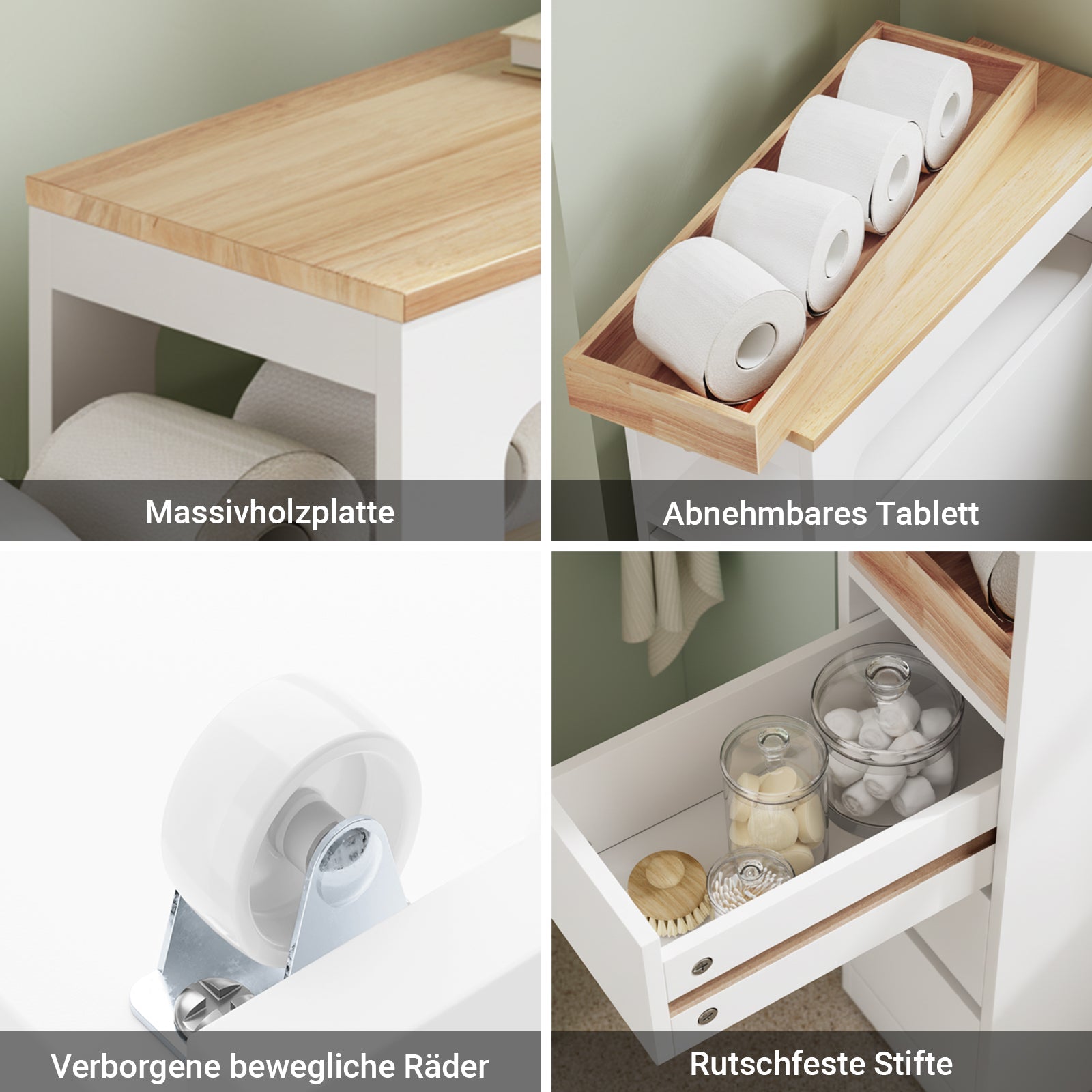 SoBuy Mobile Bagno Alto e Stretto con 3 Cassetti Bianco | BZR54-II-W