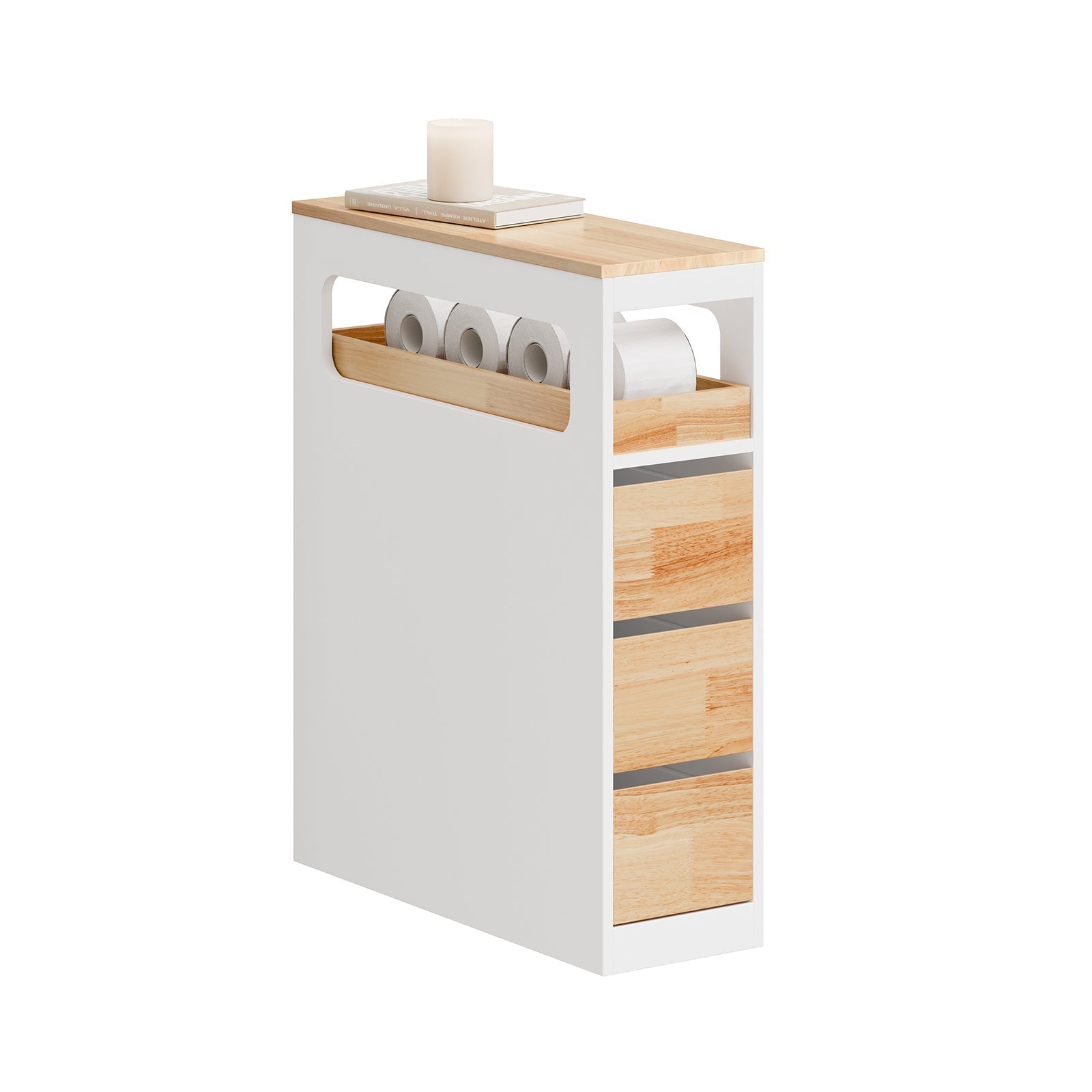 SoBuy Badezimmerschrank Schmal mit Rollen Weiß 65x23x82cm BZR54-III-WN