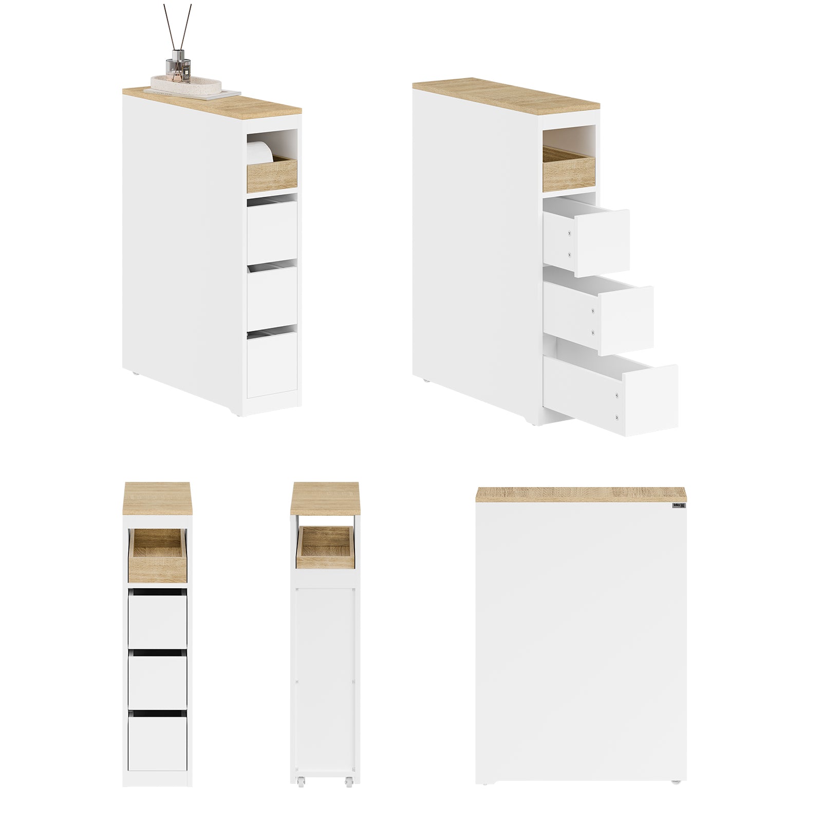 SoBuy | Meuble de salle de bain à roulettes | Étroit | Naturel | BZR54-KW