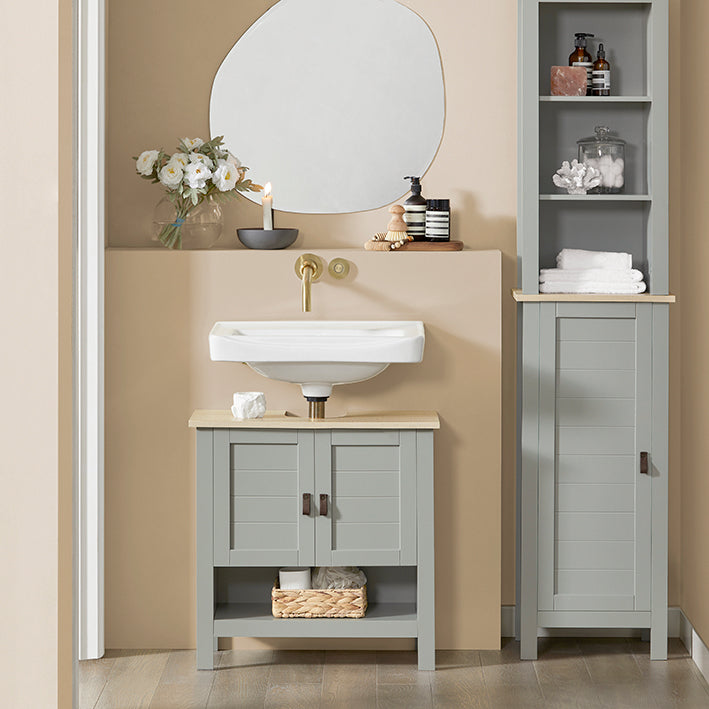 SoBuy | Meuble sous-lavabo | Meuble de salle de bain | Coiffeuse Gris Clair | BZR69-HG