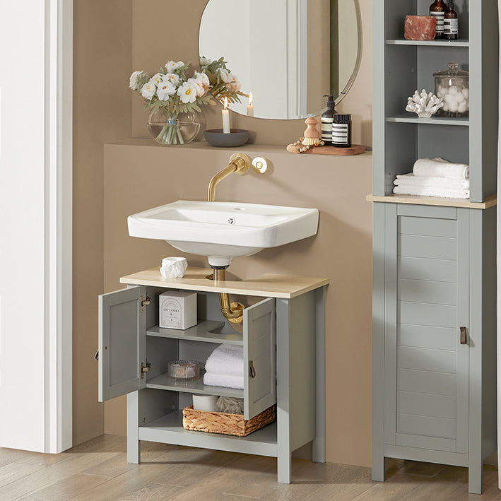 SoBuy | Meuble sous-lavabo | Meuble de salle de bain | Coiffeuse Gris Clair | BZR69-HG