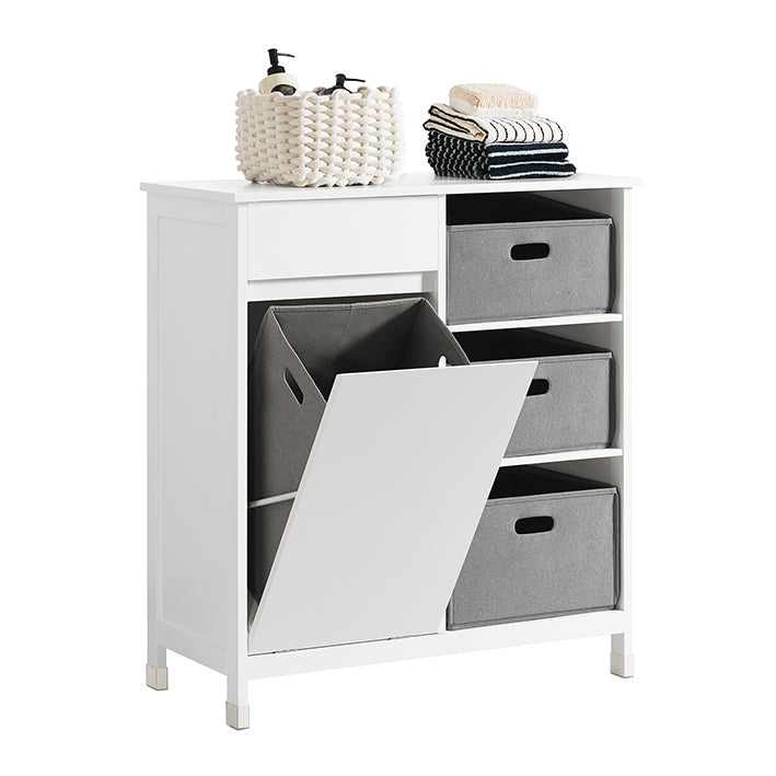 SoBuy | Wäscheschrank | Wäschesammler | Wäschekorb | Badezimmerschrank Weiß | BZR77-W