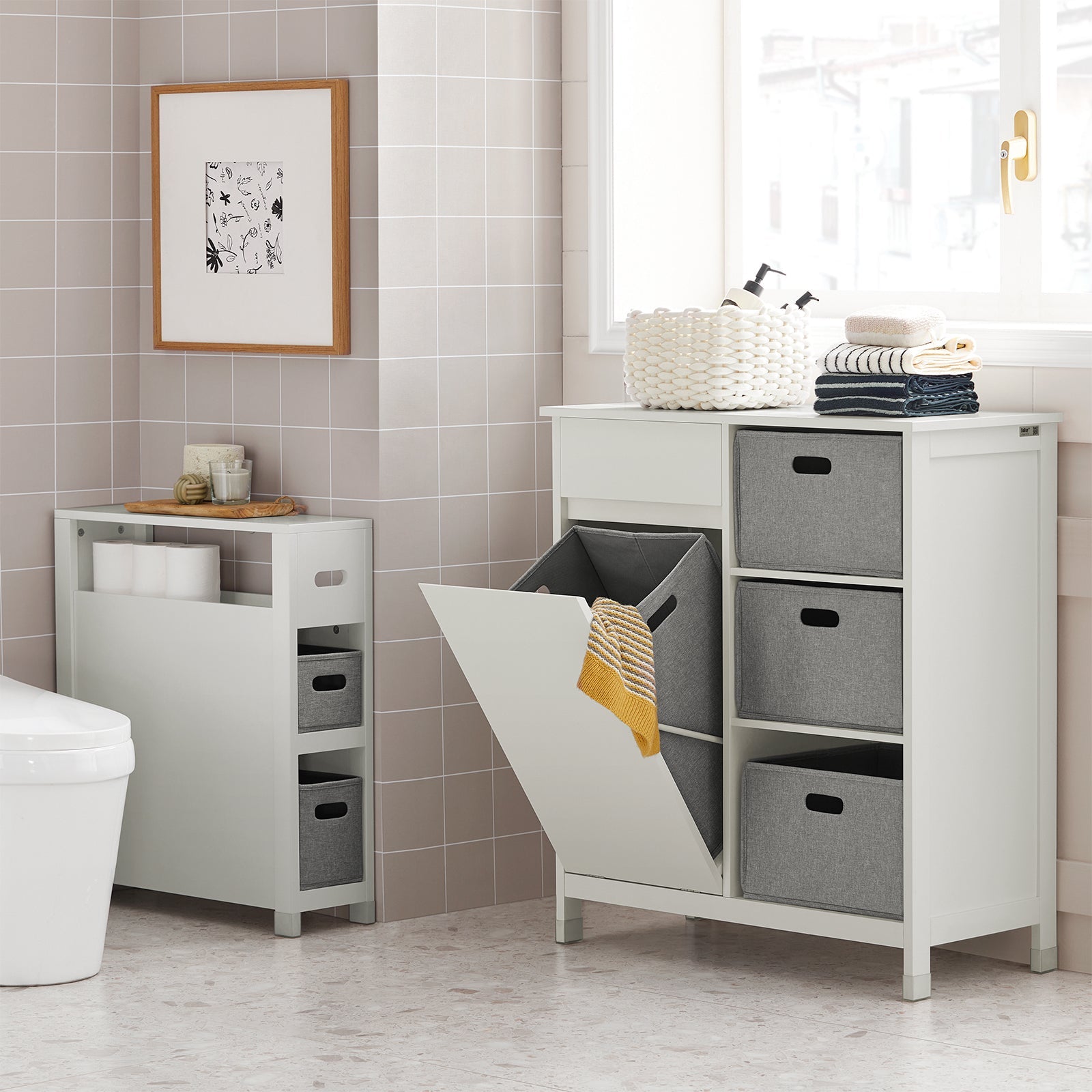 SoBuy | Scaffale a nicchia con 2 cestelli | Scaffale da cucina | Scaffale da bagno Bianco | BZR83-W