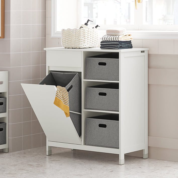 SoBuy | Armoire à linge | Panier à linge | Meuble de salle de bain blanc | BZR77-W