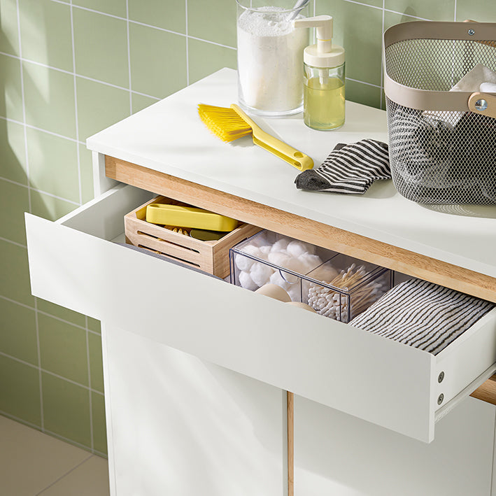 SoBuy | Mobile lavanderia con cesto portabiancheria | Portabiancheria | Mobile da bagno | Bianco | BZR79-W