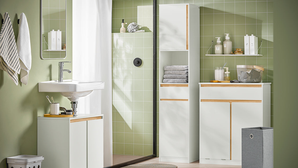 SoBuy | Colonna da bagno | Mobiletto bagno con 2 ante | Scaffale da bagno | Mobile da bagno | Bianco | BZR80-W