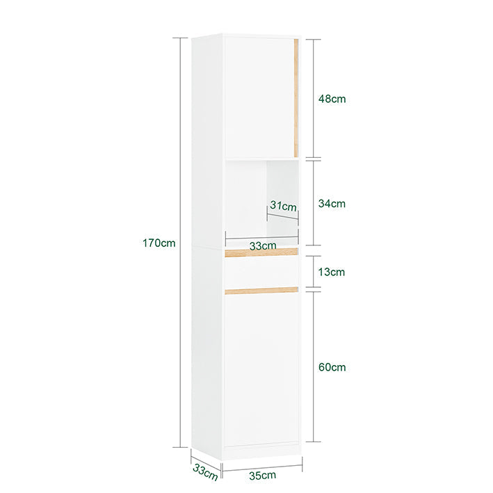 SoBuy | Colonna da bagno | Mobiletto bagno con 2 ante | Scaffale da bagno | Mobile da bagno | Bianco | BZR80-W
