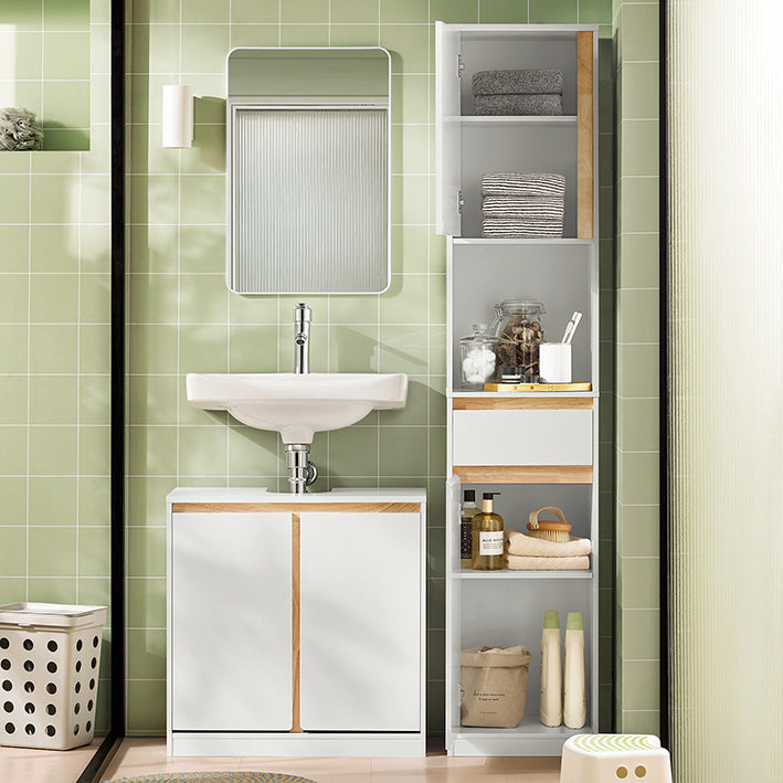 SoBuy | Colonna da bagno | Mobiletto bagno con 2 ante | Scaffale da bagno | Mobile da bagno | Bianco | BZR80-W