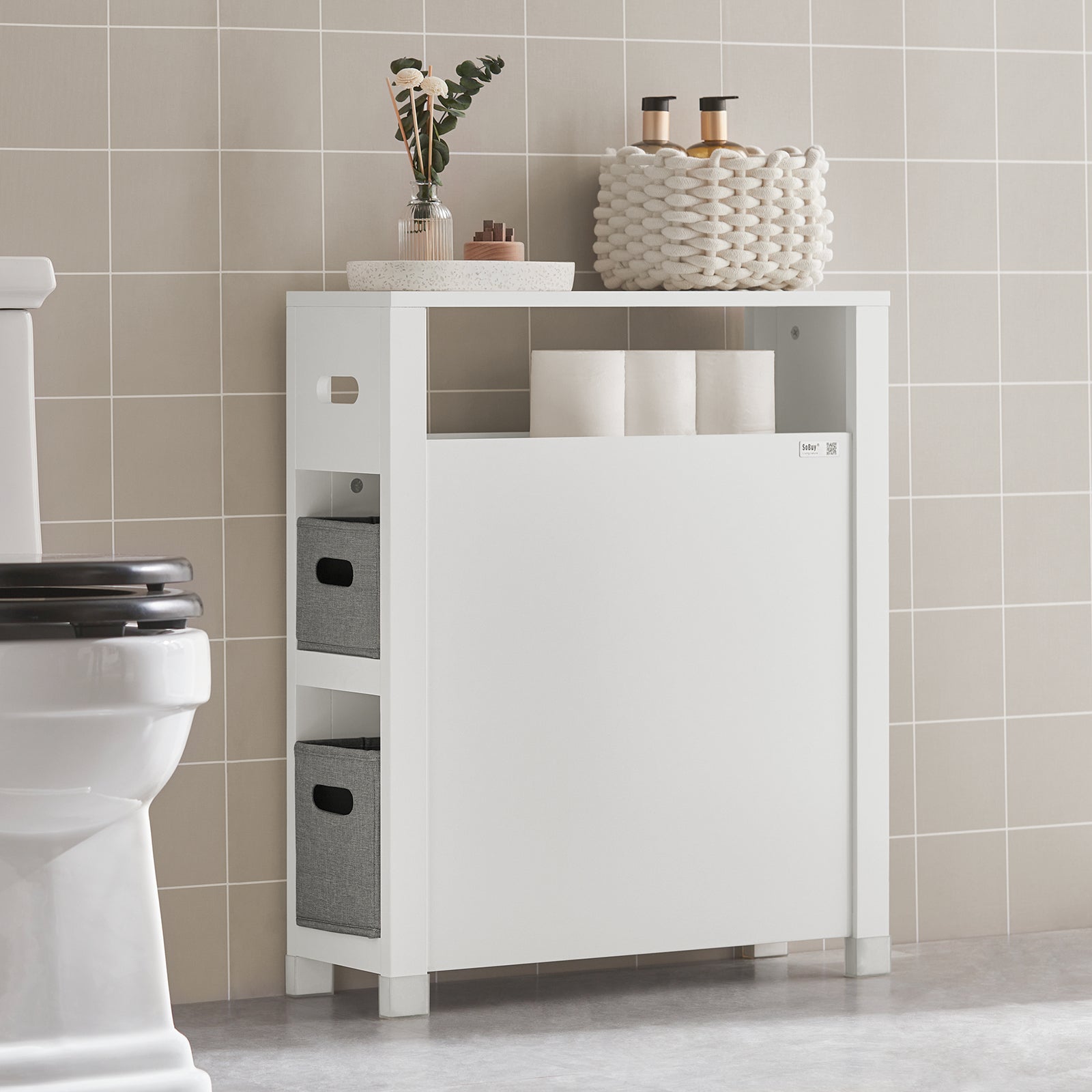 SoBuy | Scaffale a nicchia con 2 cestelli | Scaffale da cucina | Scaffale da bagno Bianco | BZR83-W
