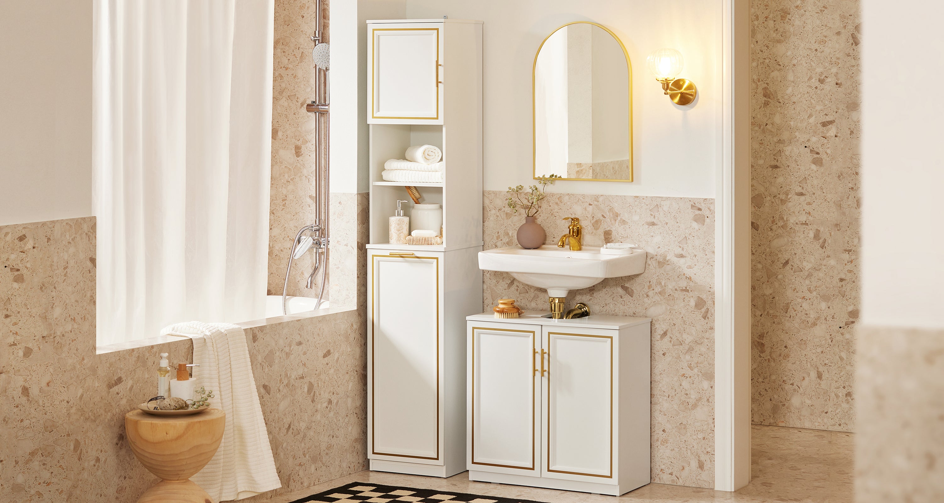 SoBuy | Waschbeckenunterschrank | Badschrank | Waschtisch | Weiß+Gold | BZR86-W