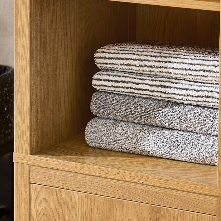 SoBuy | Armoire de salle de bain avec sac à linge | Armoire haute | Étagère de salle de bain | Placard à linge | Naturel foncé | BZR95-SN