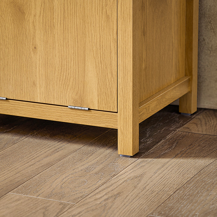 SoBuy | Armoire à linge avec panier à linge | Panier à linge | Meuble de salle de bain | Sac à linge | Naturel foncé | BZR96-SN