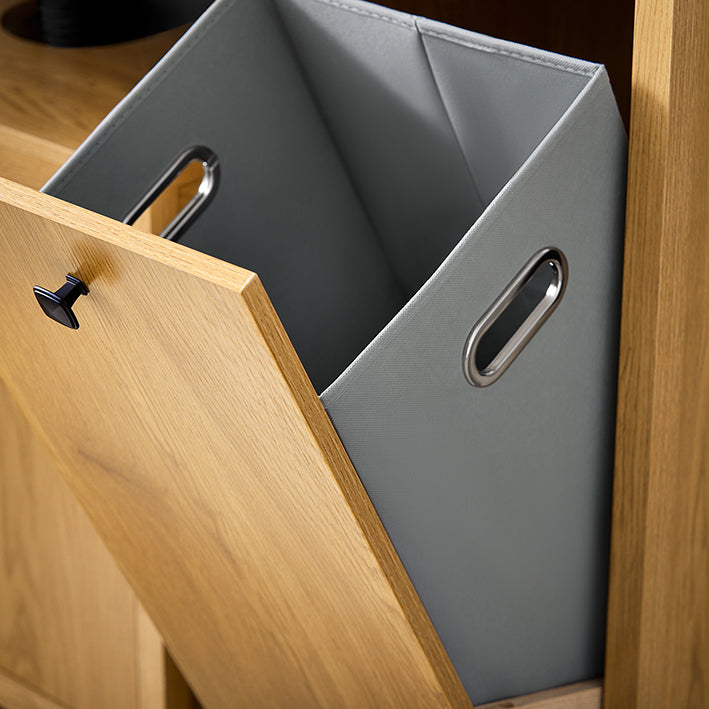 SoBuy | Armoire à linge avec panier à linge | Panier à linge | Meuble de salle de bain | Sac à linge | Naturel foncé | BZR96-SN