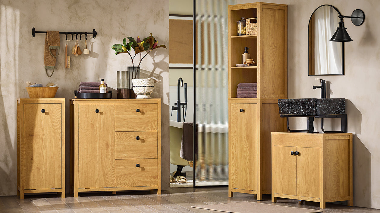 SoBuy | Armoire à linge avec panier à linge | Panier à linge | Meuble de salle de bain | Sac à linge | Naturel foncé | BZR96-SN