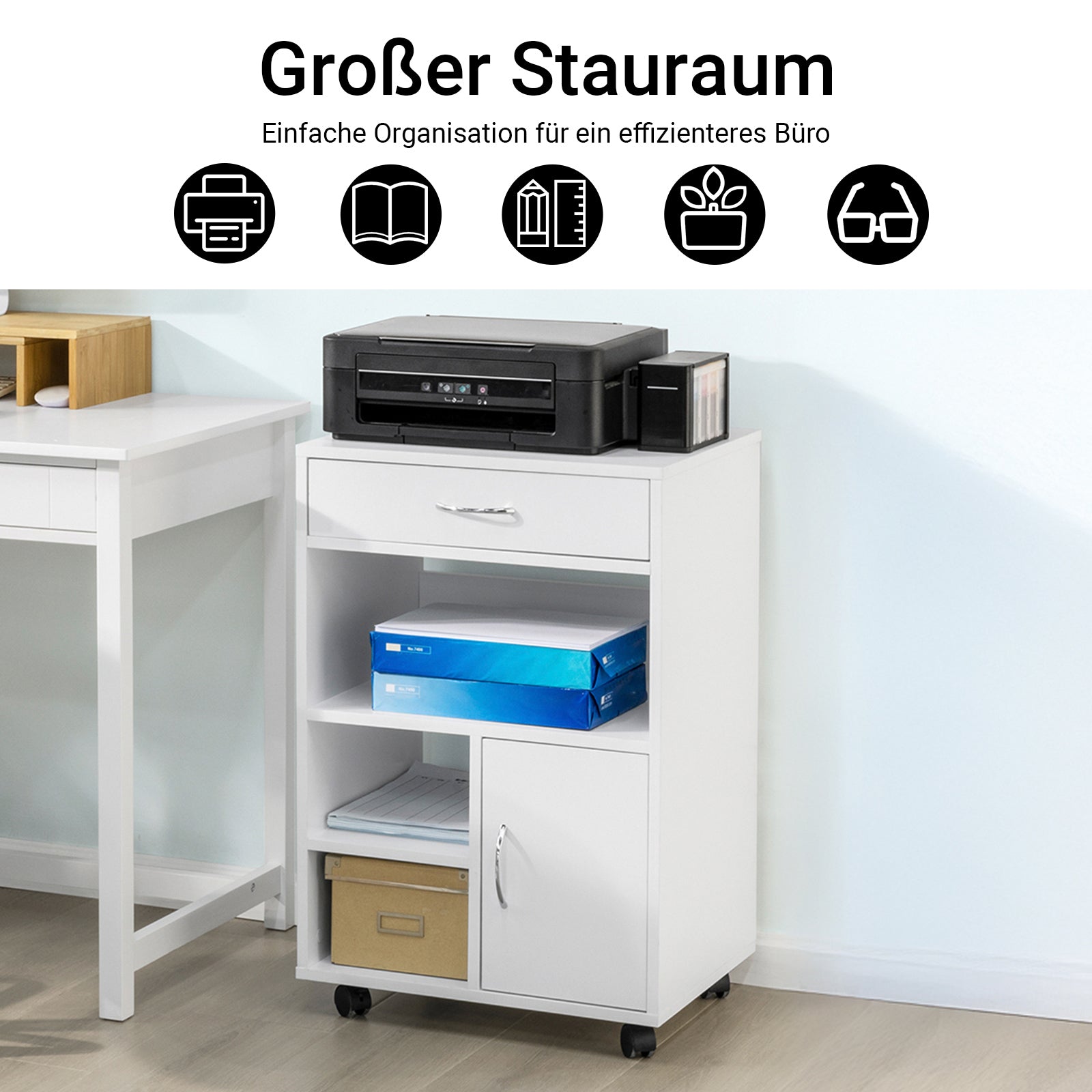 SoBuy | Tavolo per stampante con cassetto | Tavolino | Tavolino da caffè bianco | FBT106-W