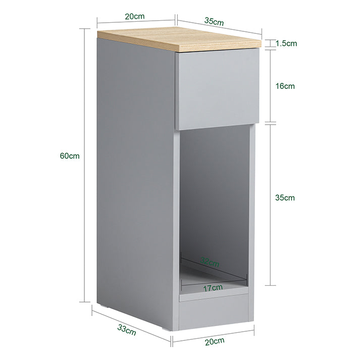 SoBuy Nachttisch schmal | mit Schublade | Hellgrau 20x60x35cm | FBT111-HG