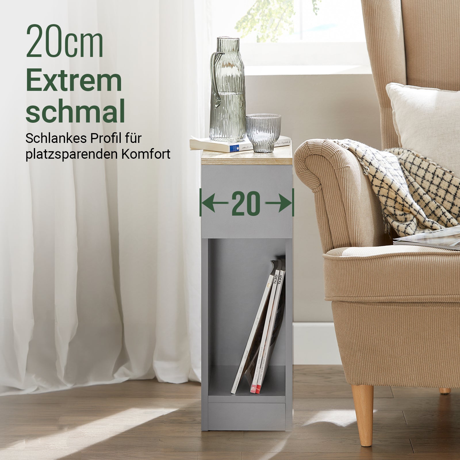 SoBuy Comodino Set da 2 Pezzi, Tavolino Salvaspazio con Cassetto, Grigio Chiaro 20x60x35cm FBT111-HGx2