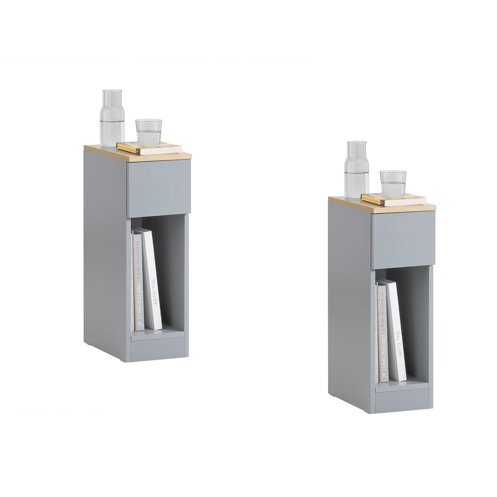 SoBuy Comodino Set da 2 Pezzi, Tavolino Salvaspazio con Cassetto, Grigio Chiaro 20x60x35cm FBT111-HGx2