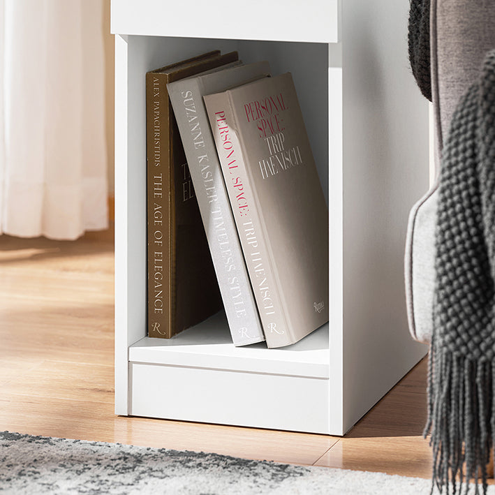 SoBuy Table de Chevet Étroite | Table d'Appoint avec Tiroir | Blanc-Naturel FBT111-II-WN