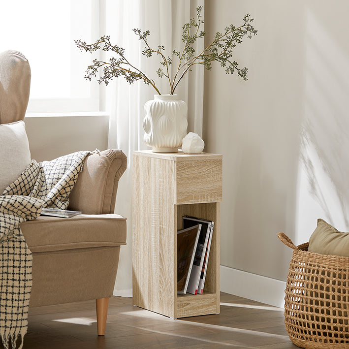 SoBuy Comodino Stretto | con Cassetto Naturale | 20x60x35cm | FBT111-N