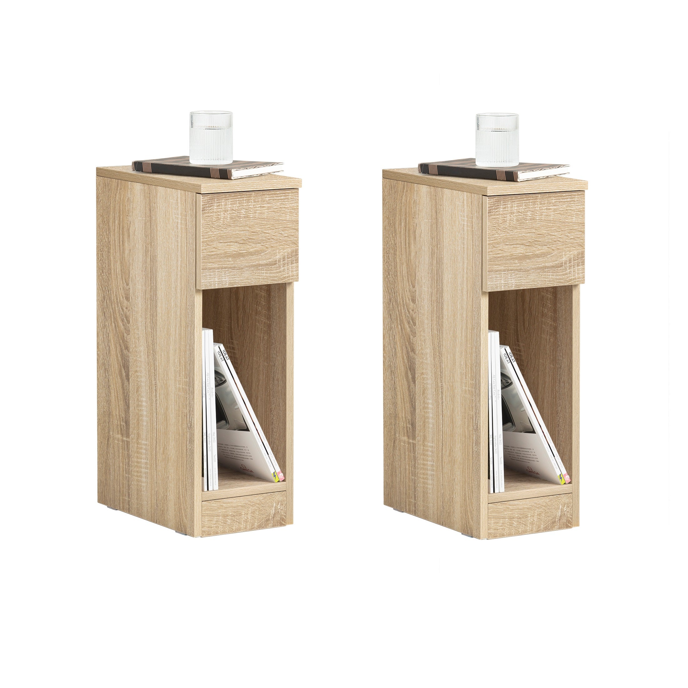 SoBuy | Comodino set da 2 stretto | con cassetto naturale | FBT111-Nx2