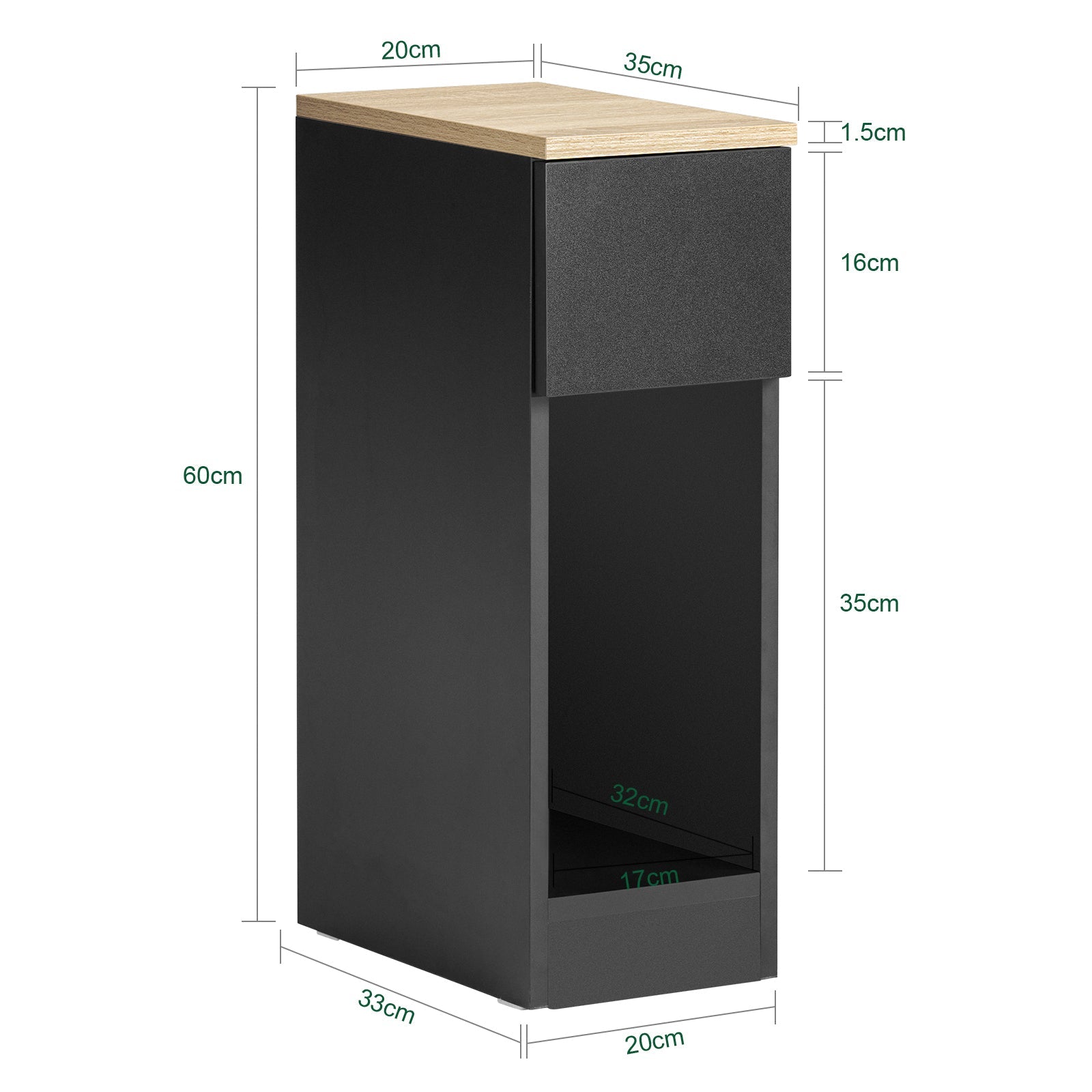 SoBuy | Comodini 2 pz. stretti | Tavolino da caffè con cassetto | Nero 20x60x35cm | FBT111-SCHx2