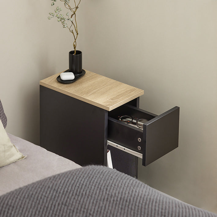 SoBuy Comodino Stretto Tavolino da Salotto con Cassetto Nero 20x60x35cm FBT111-SCH