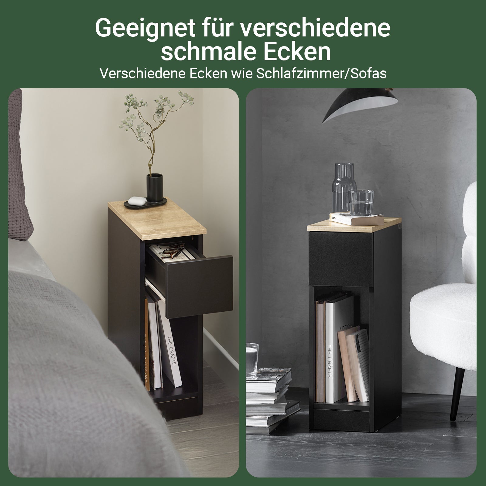 SoBuy Comodino Stretto Tavolino da Salotto con Cassetto Nero 20x60x35cm FBT111-SCH