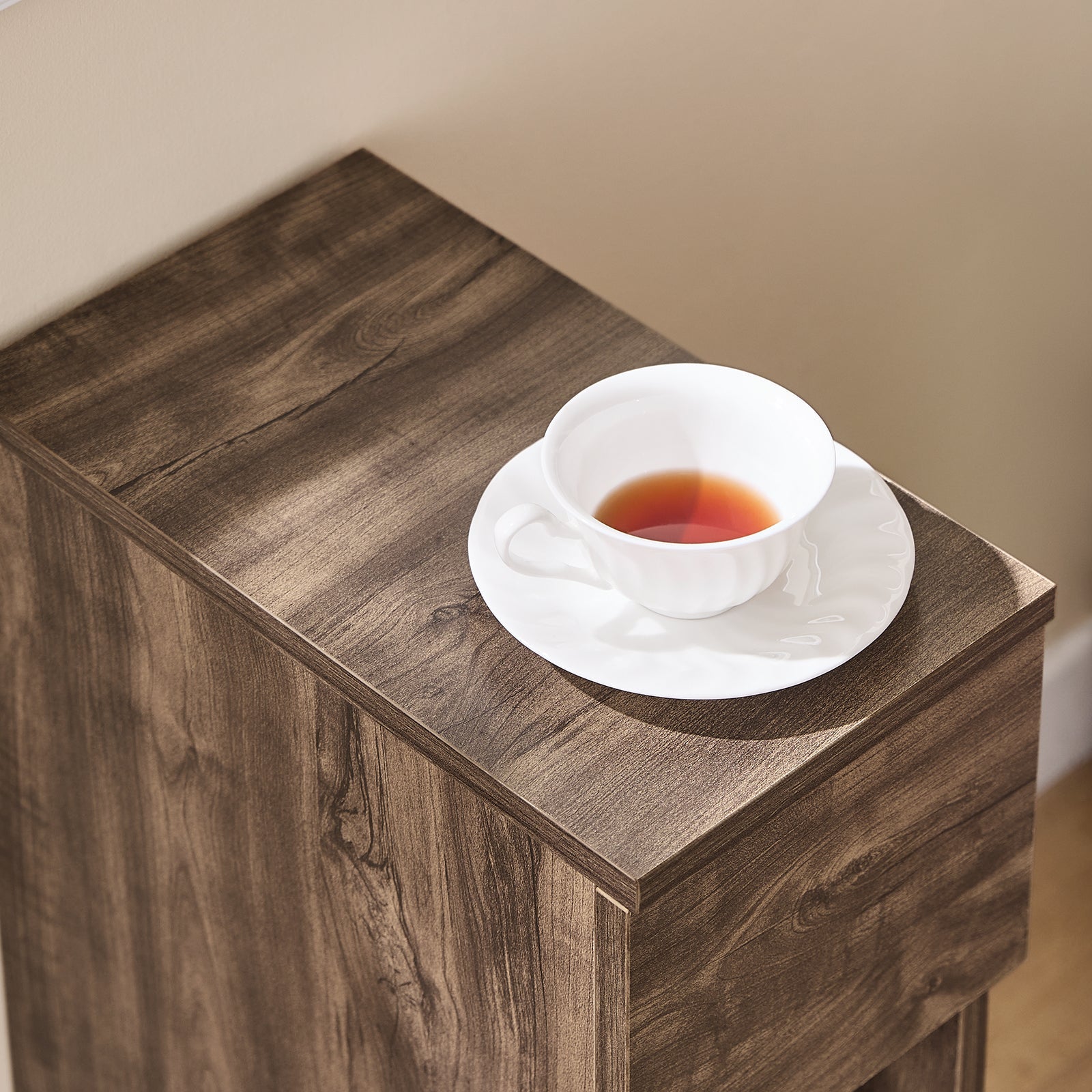 SoBuy | Comodino stretto Tavolino da Salotto | con cassetto Marrone | 20x60x35cm | FBT111-SN