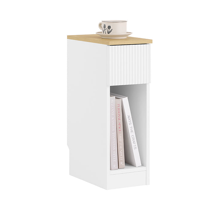 SoBuy | Comodino stretto | con cassetto con design a onde | Bianco | 20x60x35cm | FBT111-W