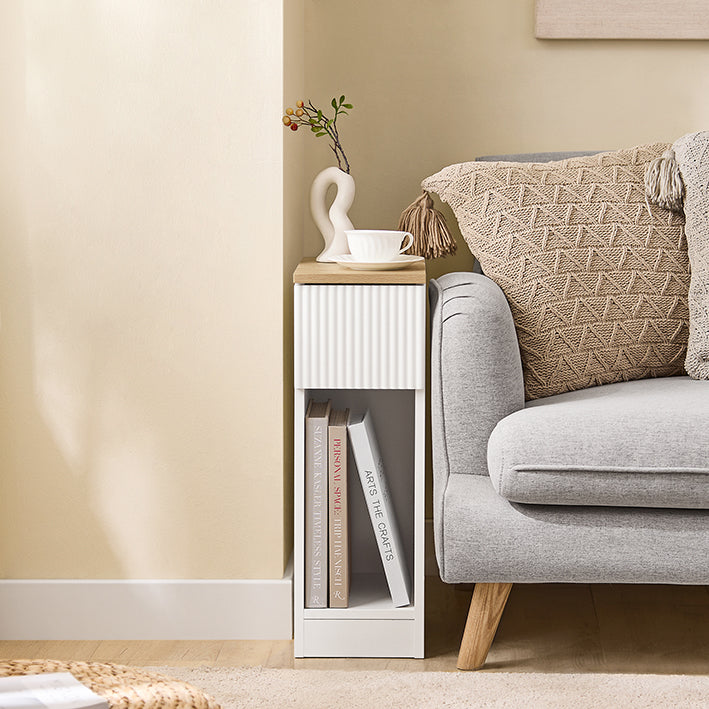 SoBuy | Table de chevet étroite | avec tiroir à motif ondulé | Blanche | 20 x 60 x 35 cm | FBT111-W