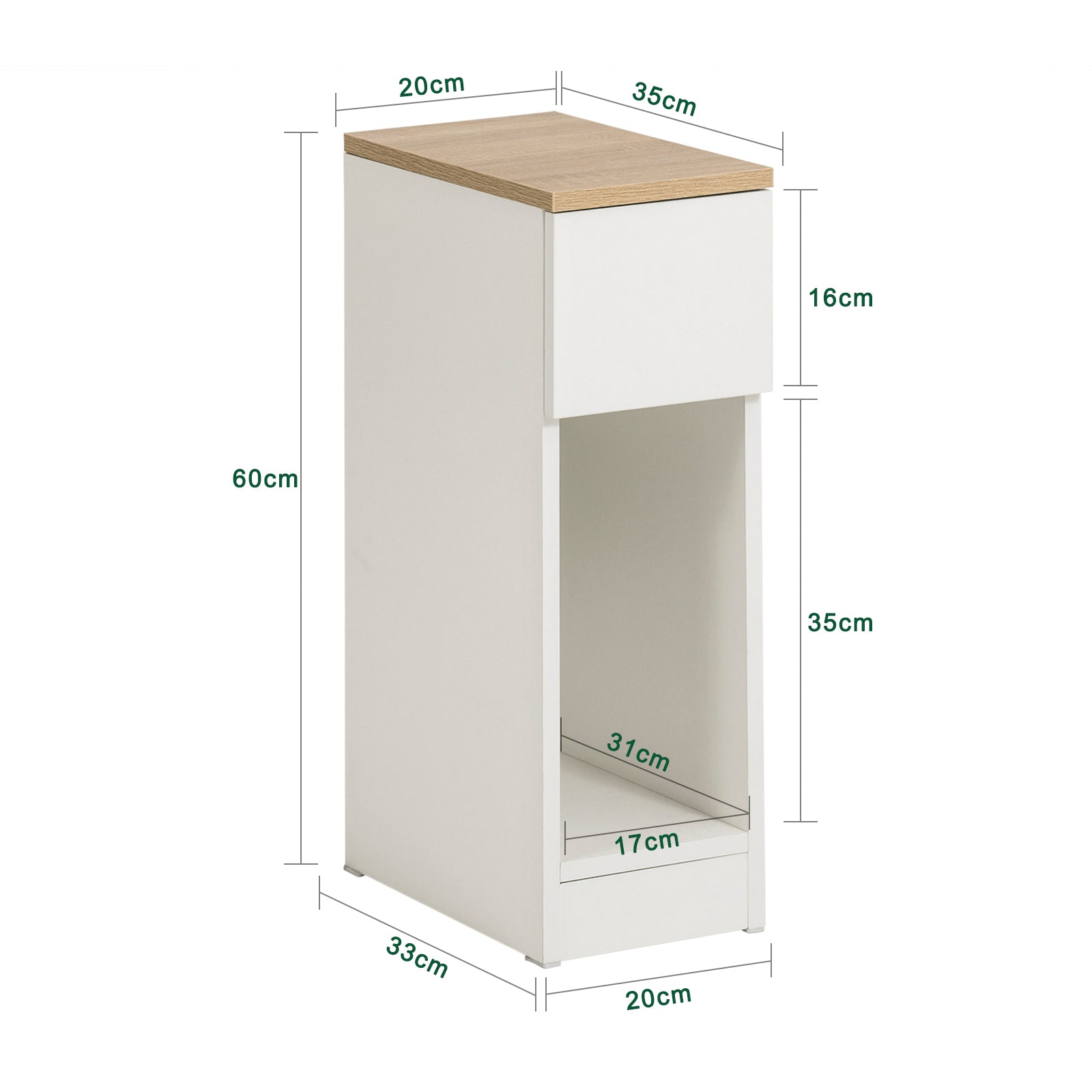 SoBuy Nachttisch schmal Beistelltisch mit Schublade Weiß 20x60x35cm FBT111-WN
