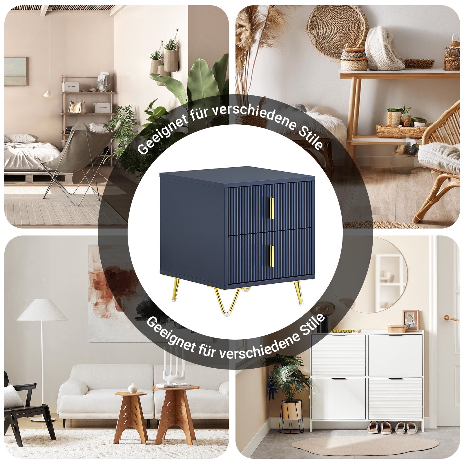 SoBuy | Nachttisch mit 2 Schubladen | Moderner Sofatisch | Beistelltisch | Blau | FBT115-B