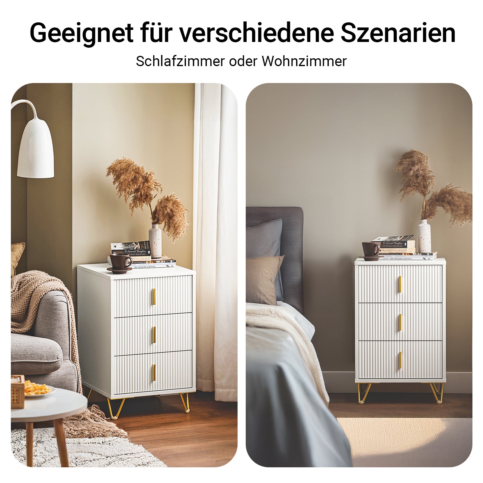 SoBuy | Nachttisch mit 3 Schubladen | Sofatisch | Beistelltisch | Weiß | FBT115-L-W