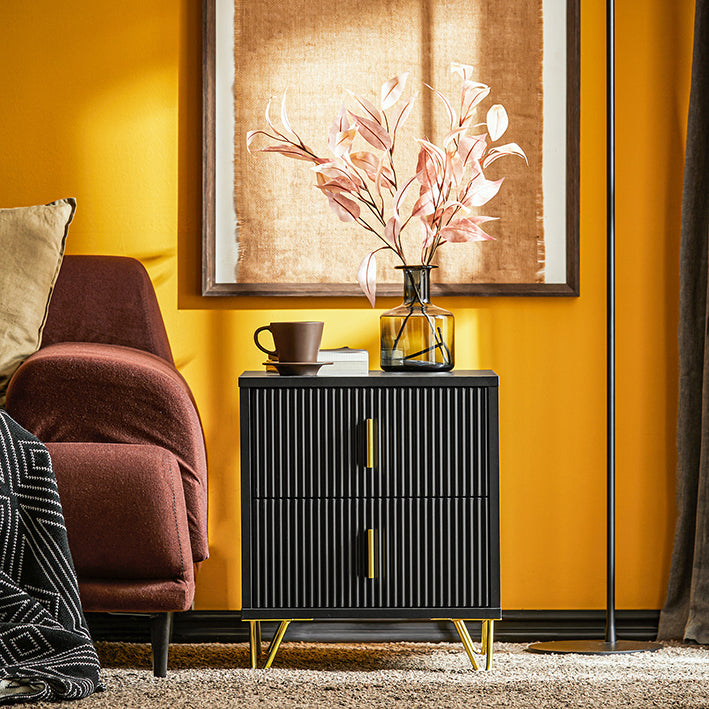 SoBuy | Table de chevet à 2 tiroirs | Table d'appoint | Table de canapé | Noir | FBT115-SCH