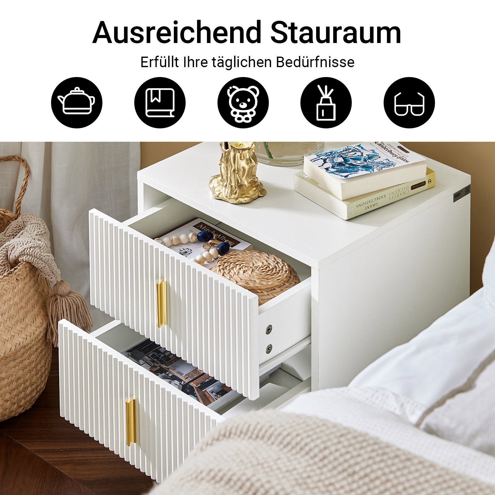 SoBuy | Table de chevet à 2 tiroirs | Table d'appoint | Table de canapé | Blanche | FBT115-W