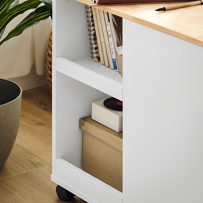 SoBuy | Table d'imprimante à roulettes | Chariot de classement | Chariot de bureau | Blanc naturel | FBT130-WN