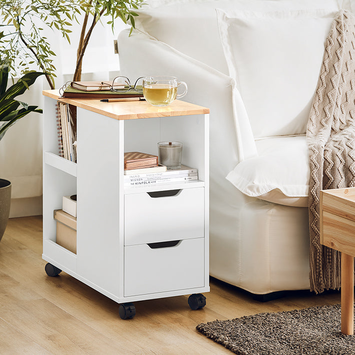 SoBuy | Tavolino Portastampante con Ruote | Carrello Portadocumenti | Carrello da Ufficio | Bianco-Naturale | FBT130-WN