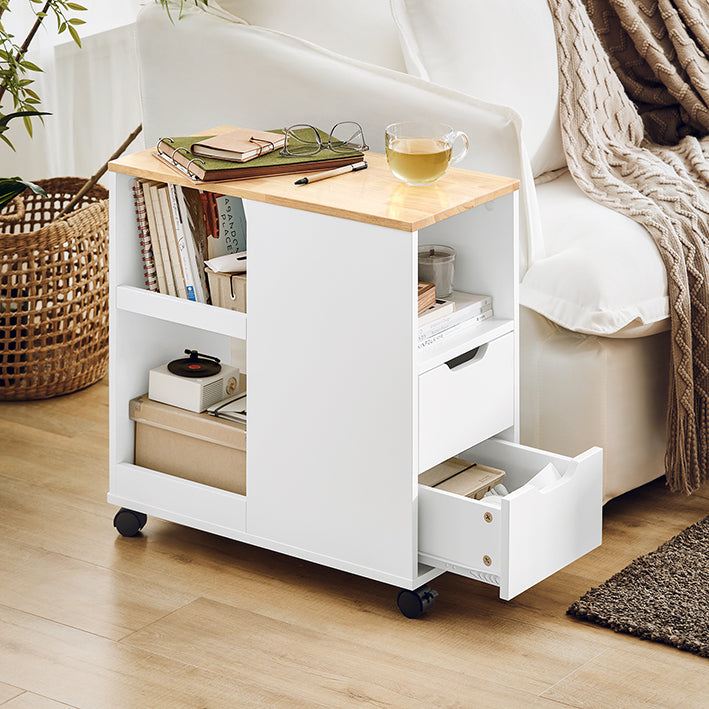 SoBuy | Tavolino Portastampante con Ruote | Carrello Portadocumenti | Carrello da Ufficio | Bianco-Naturale | FBT130-WN
