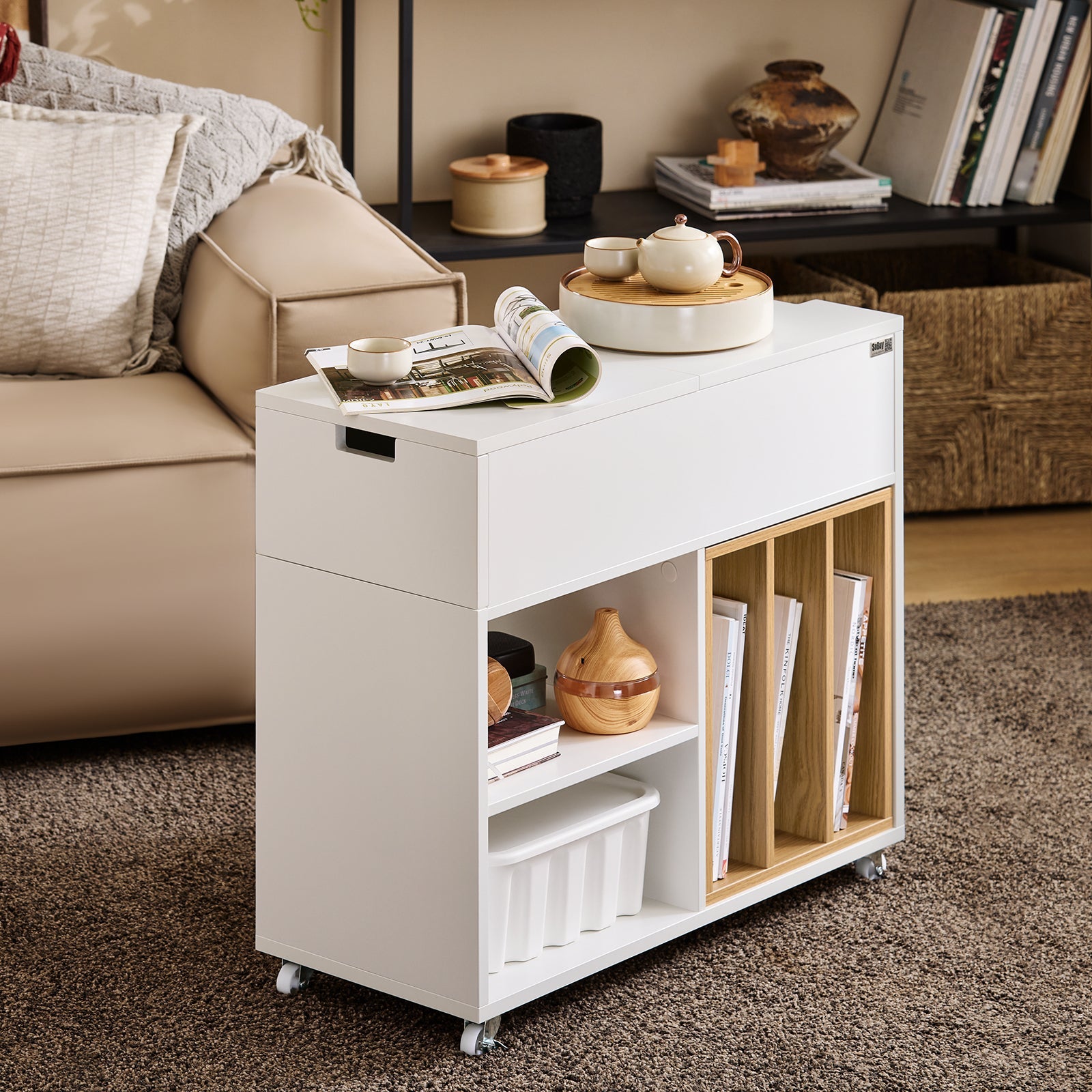 SoBuy | Armadio schedario | Carrello schedario | Tavolo stampante | Contenitore su ruote | Bianco | FBT134-W