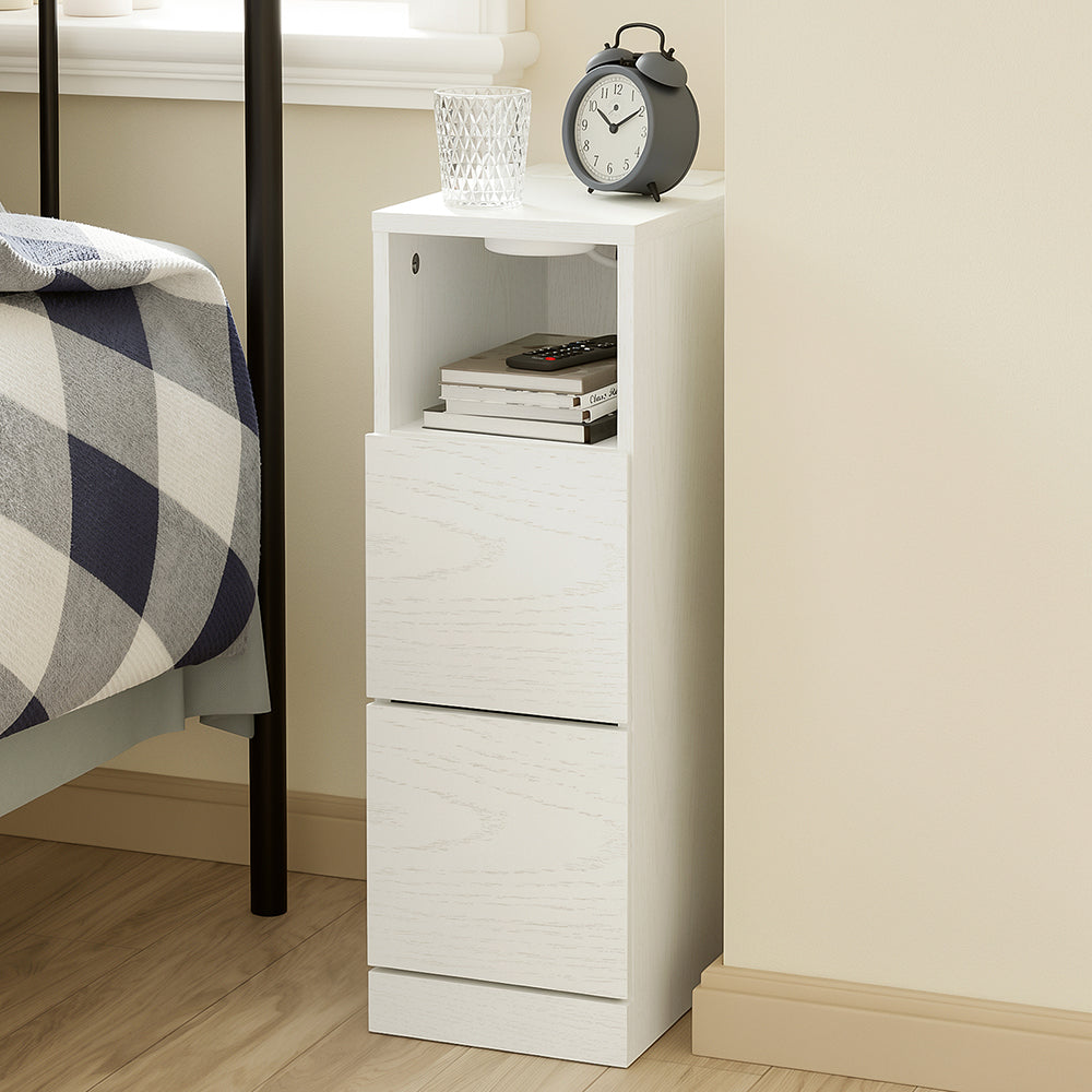 SoBuy Nachttisch schmal 20cm breit mit 2 Schubladen Platzsparender Weiß FBT149-E-WG