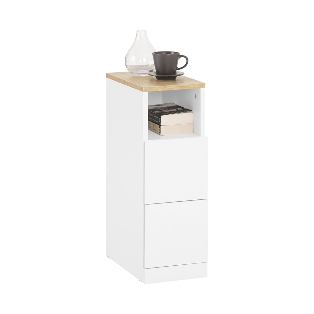SoBuy Nachttisch schmal Beistelltisch mit 2 Schubladen und Ablage Weiß 20x35x60 cm FBT149-WN